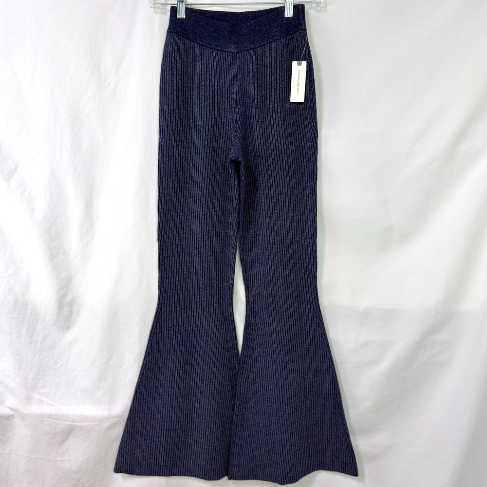 PILCRO Anthropologie NEW Indigo Blue Knit Sweater Flare Bell Bottom Pants XS 70s